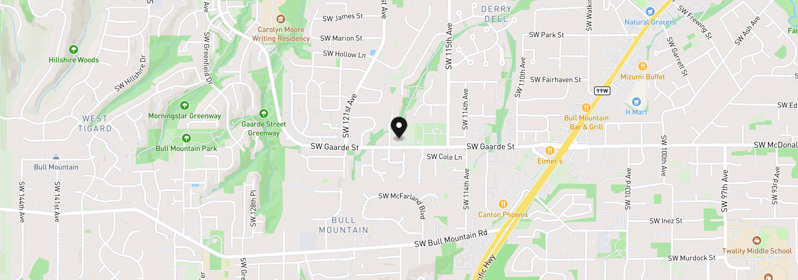 Map showing the location of 11765 SW Gaarde St, Tigard, OR 97224