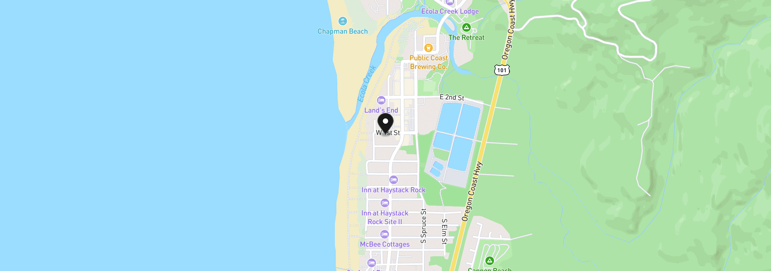 Map showing the location of 163 W 1st St, Cannon Beach, OR 97110