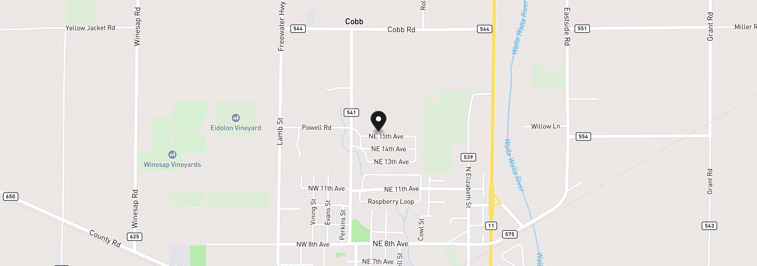 Map showing the location of 125 NE 15th Ave, Milton-Freewater, OR 97862