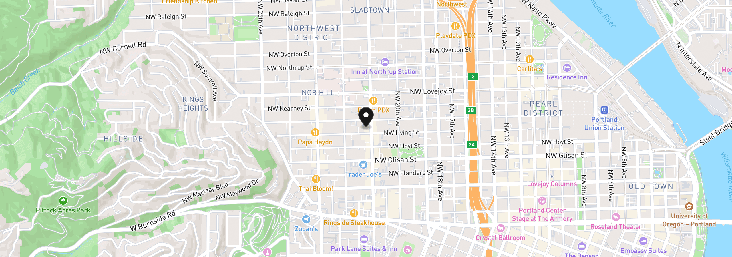 Map showing the location of 2109 NW Irving St 208, Portland, OR 97210