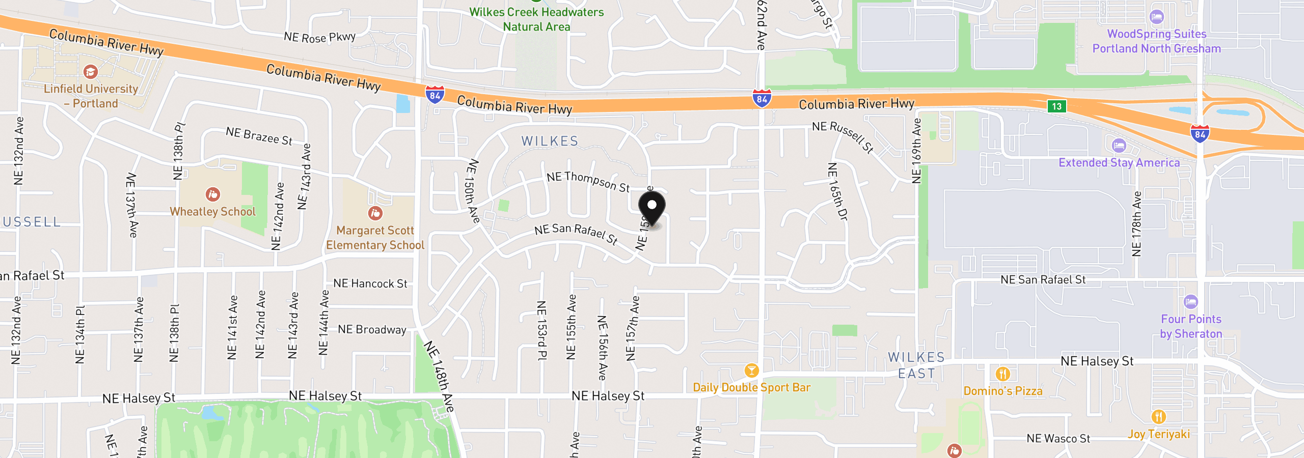 Map showing the location of 2112 NE 158th Ave, Portland, OR 97230