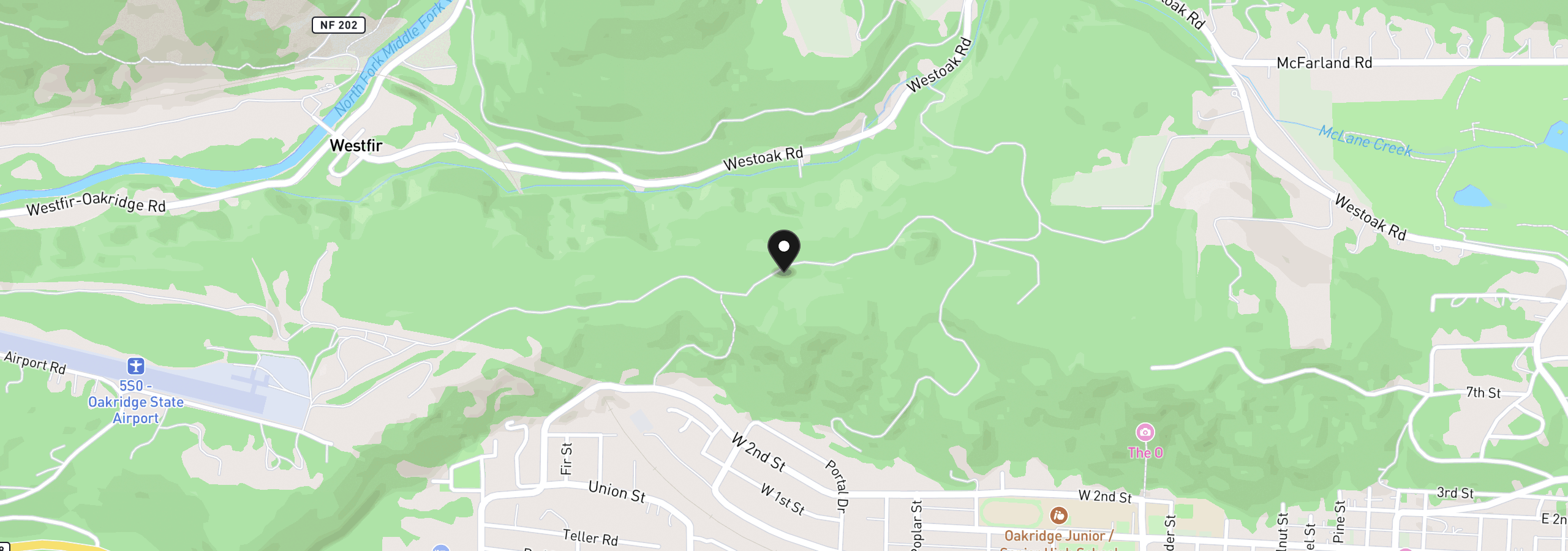 Map showing the location of 0 2nd St, Oakridge, OR 97463