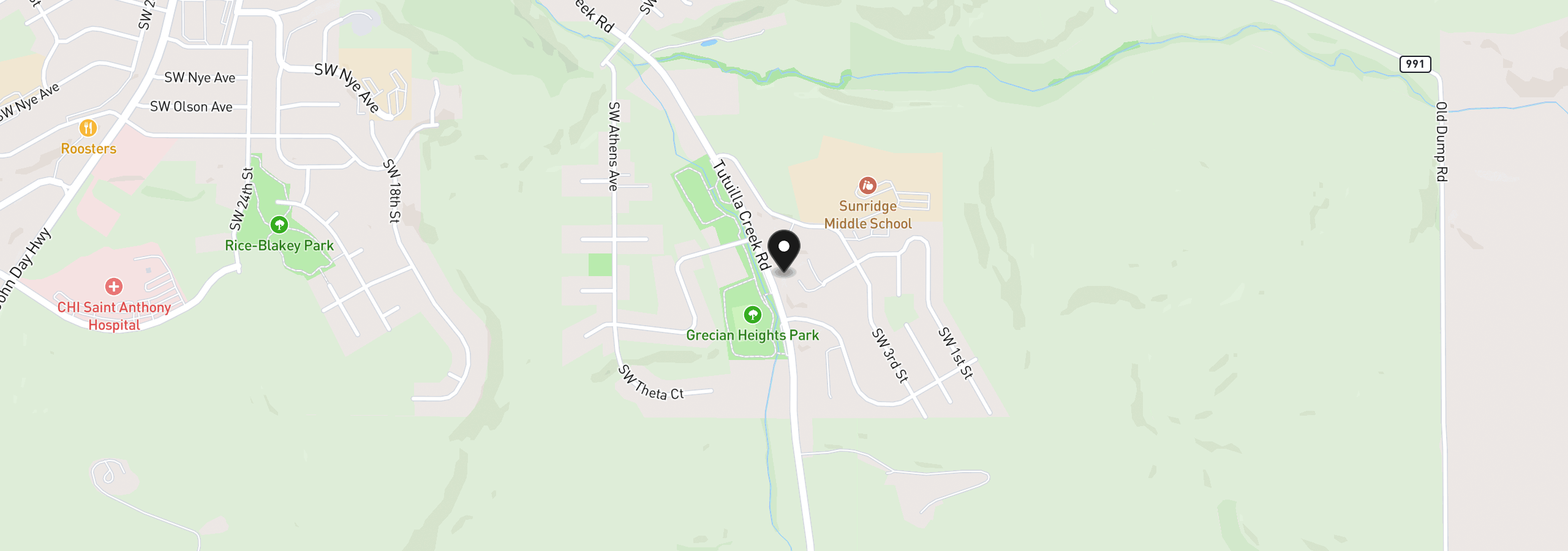 Map showing the location of SW Quinney Pl, Pendleton, OR 97801