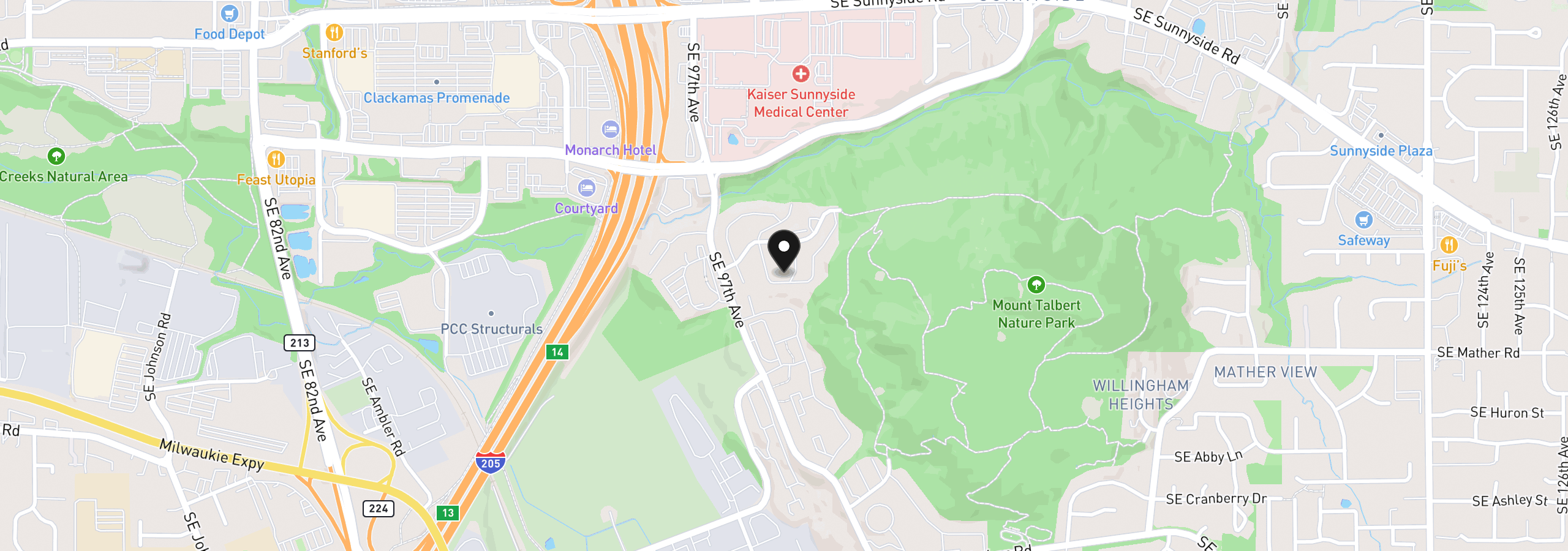 Map showing the location of 9908 SE Talbert St, Clackamas, OR 97015