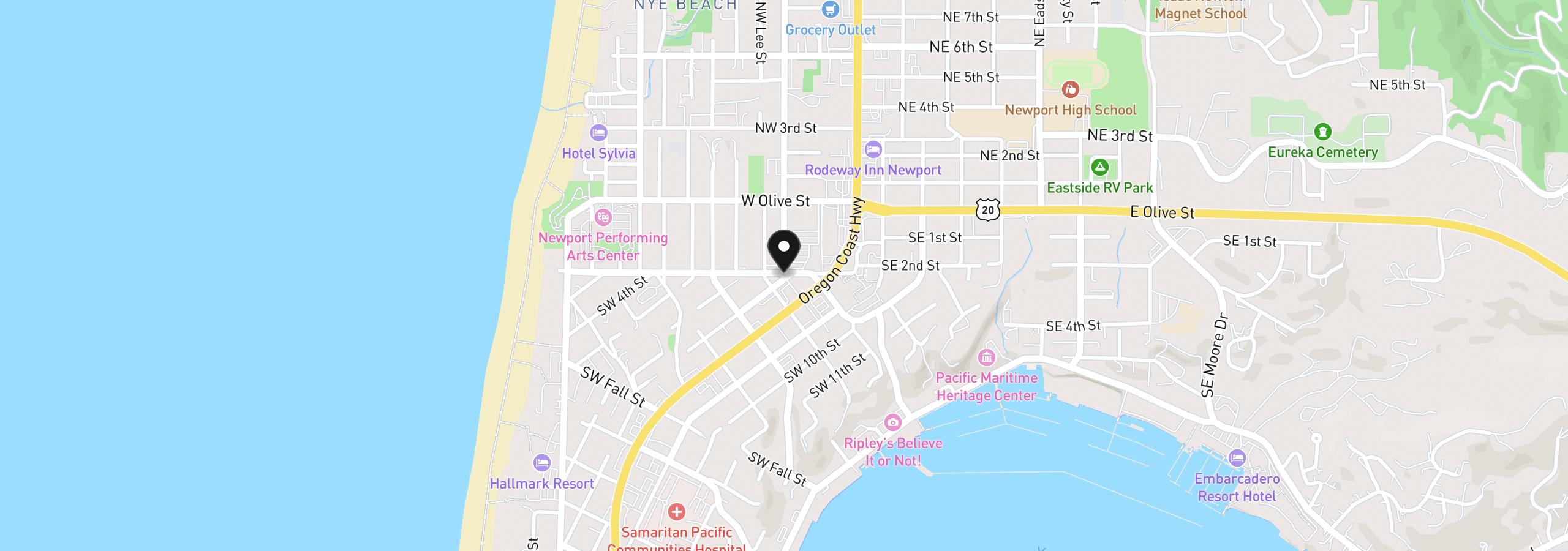 Map showing the location of 208 NW 7th St, Newport, OR 97365