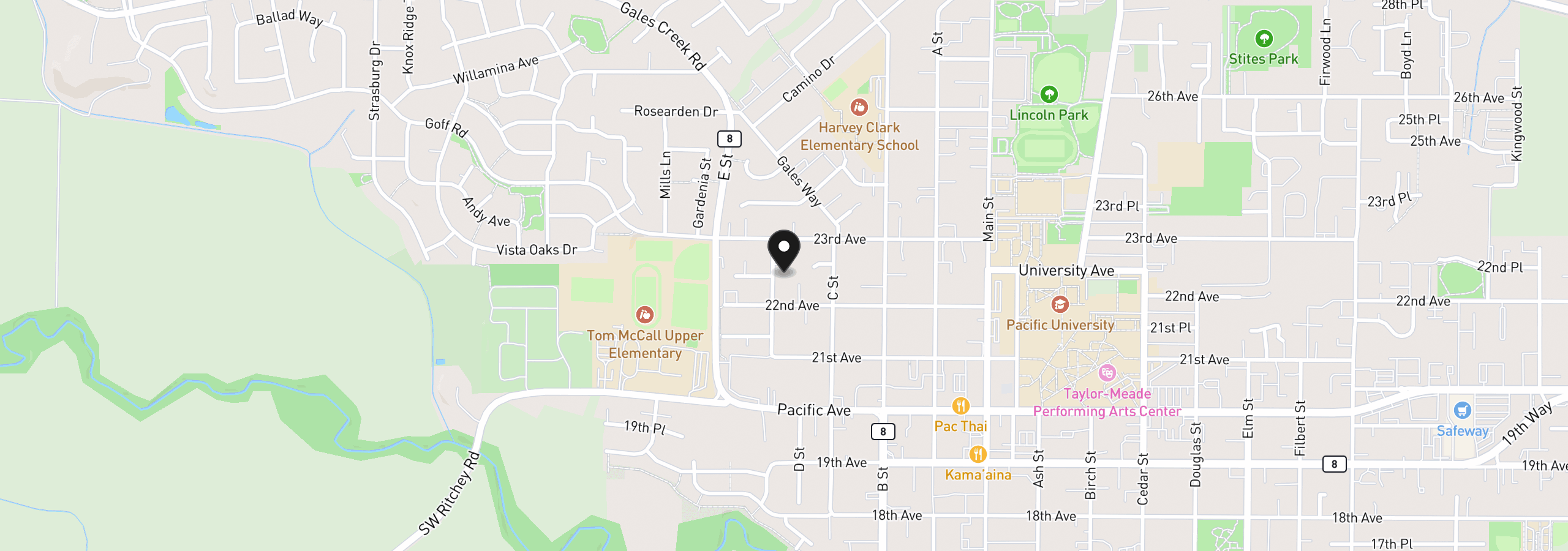 Map showing the location of 2223 D St, Forest Grove, OR 97116