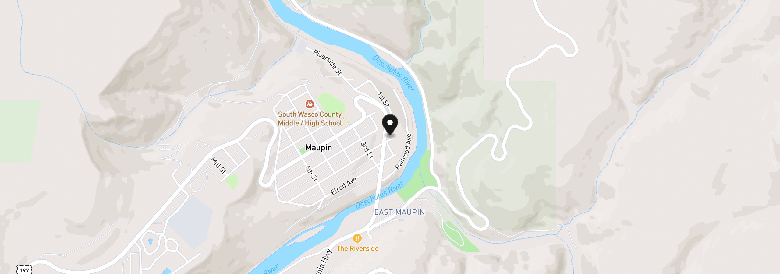 Map showing the location of 110 Staats Ave, Maupin, OR 97037