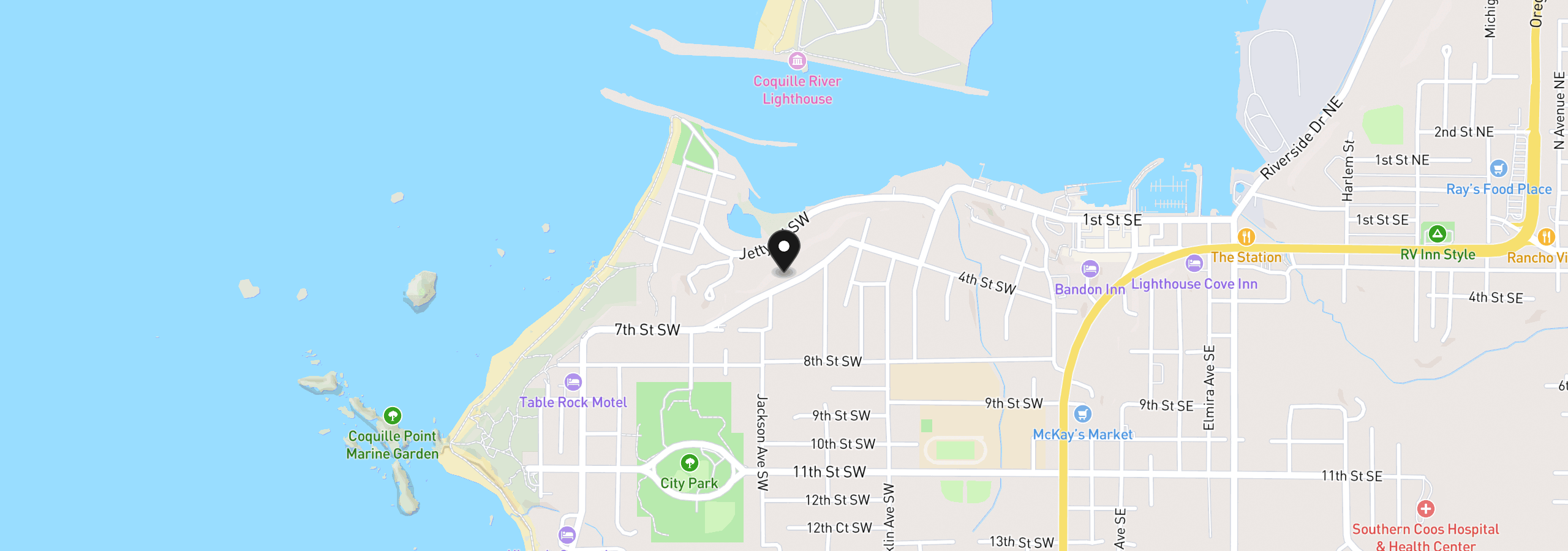 Map showing the location of 880 Ocean Dr, Bandon, OR 97411