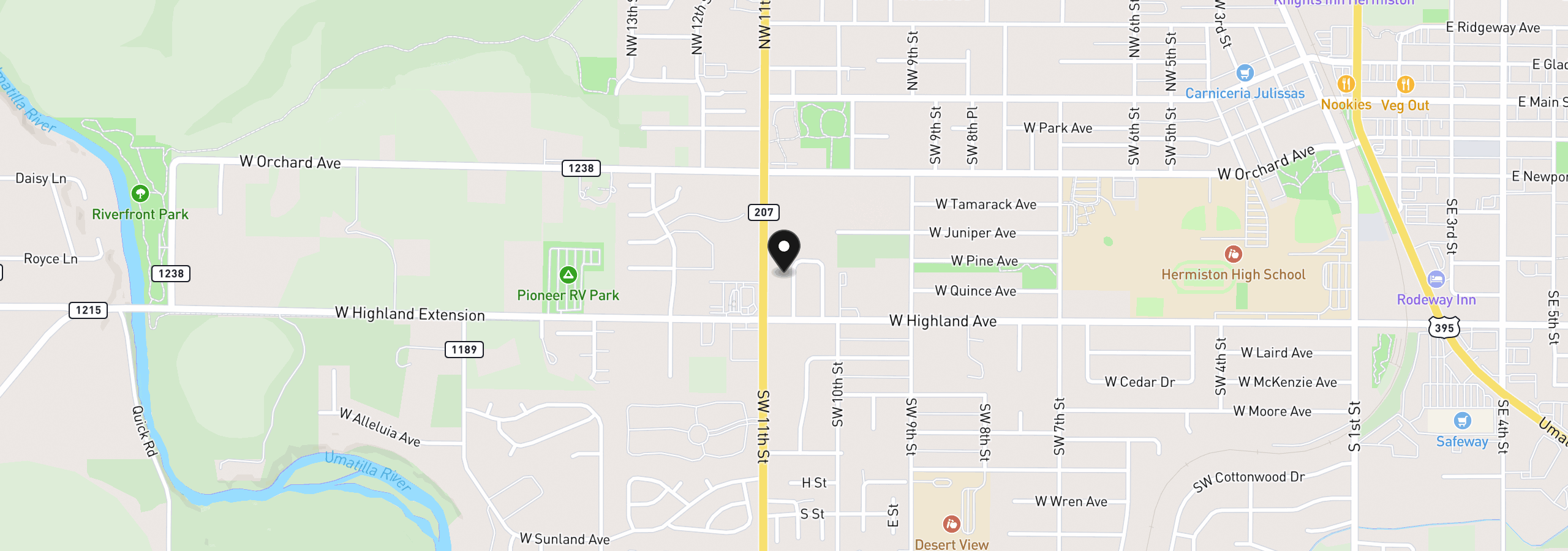 Map showing the location of 27 SW Birch Dr, Hermiston, OR 97838