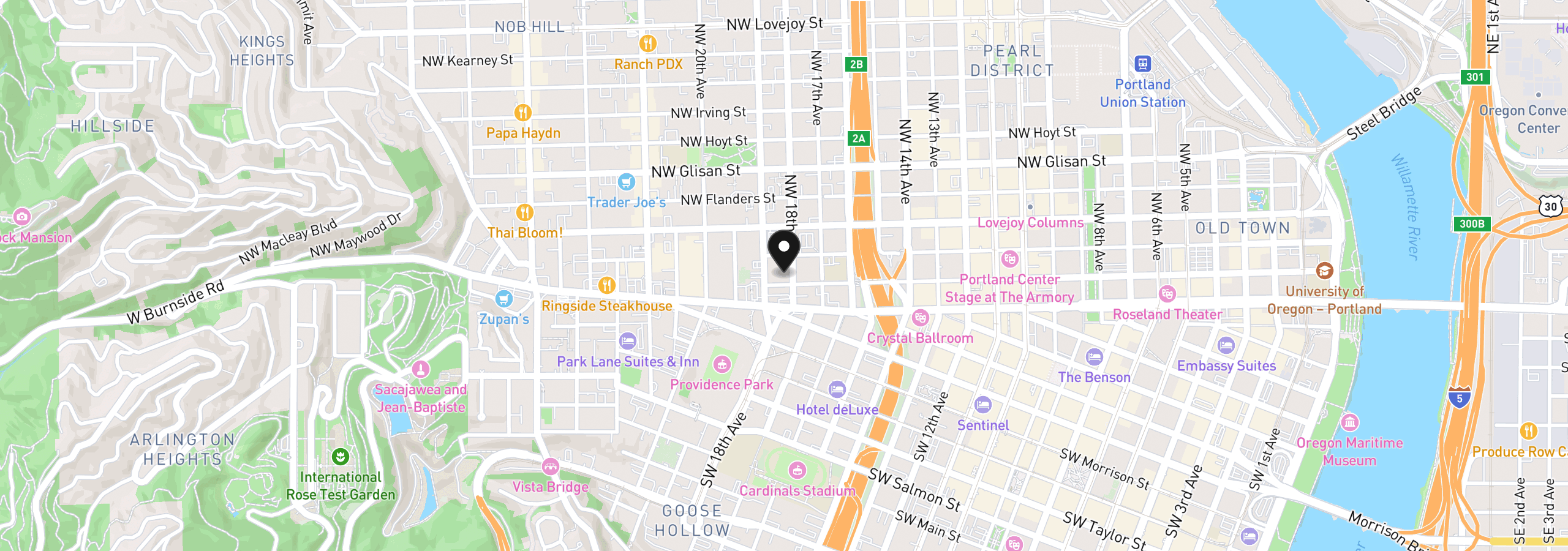 Map showing the location of 1811 NW Couch St 508, Portland, OR 97209