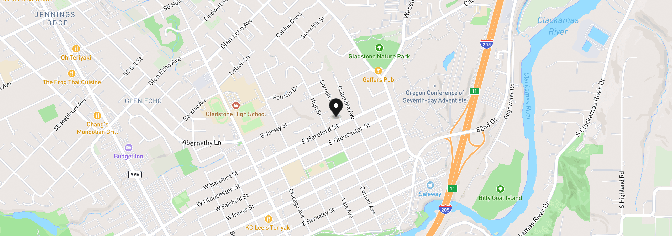 Map showing the location of 910 Cornell Ave, Gladstone, OR 97027