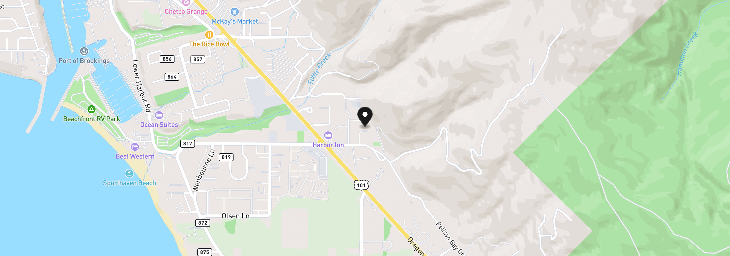 Map showing the location of 16009 Hannan Ln, Brookings, OR 97415