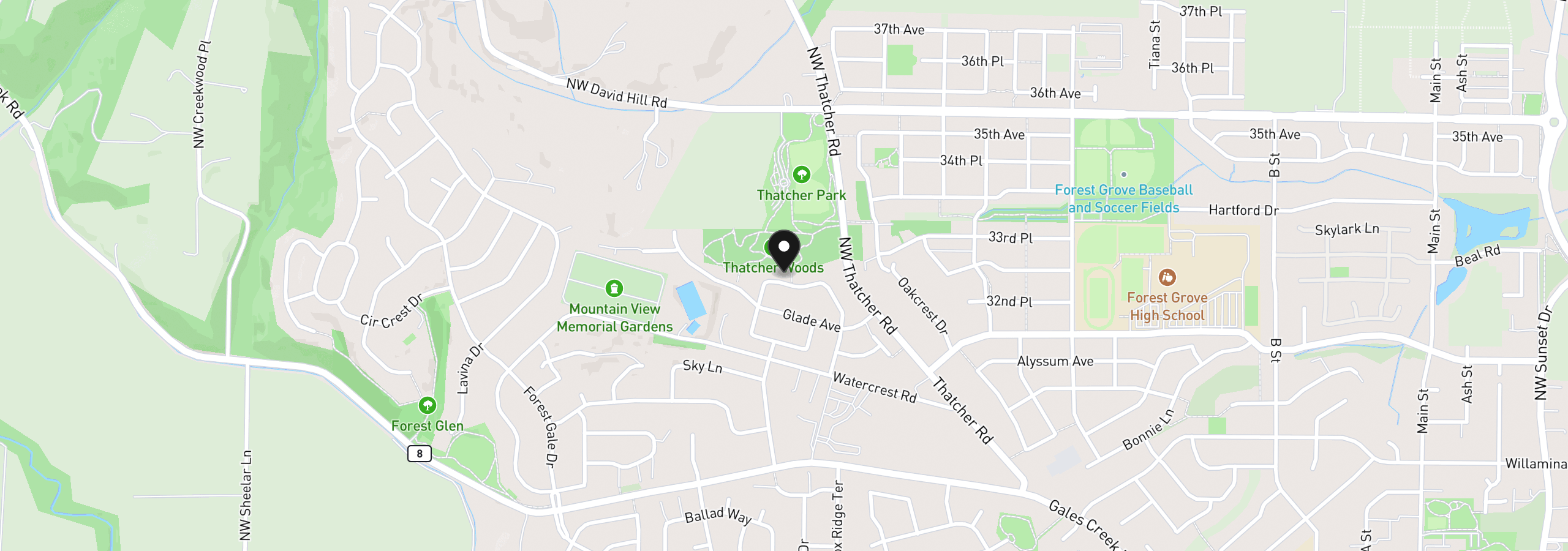 Map showing the location of 873 Butte Dr, Forest Grove, OR 97116