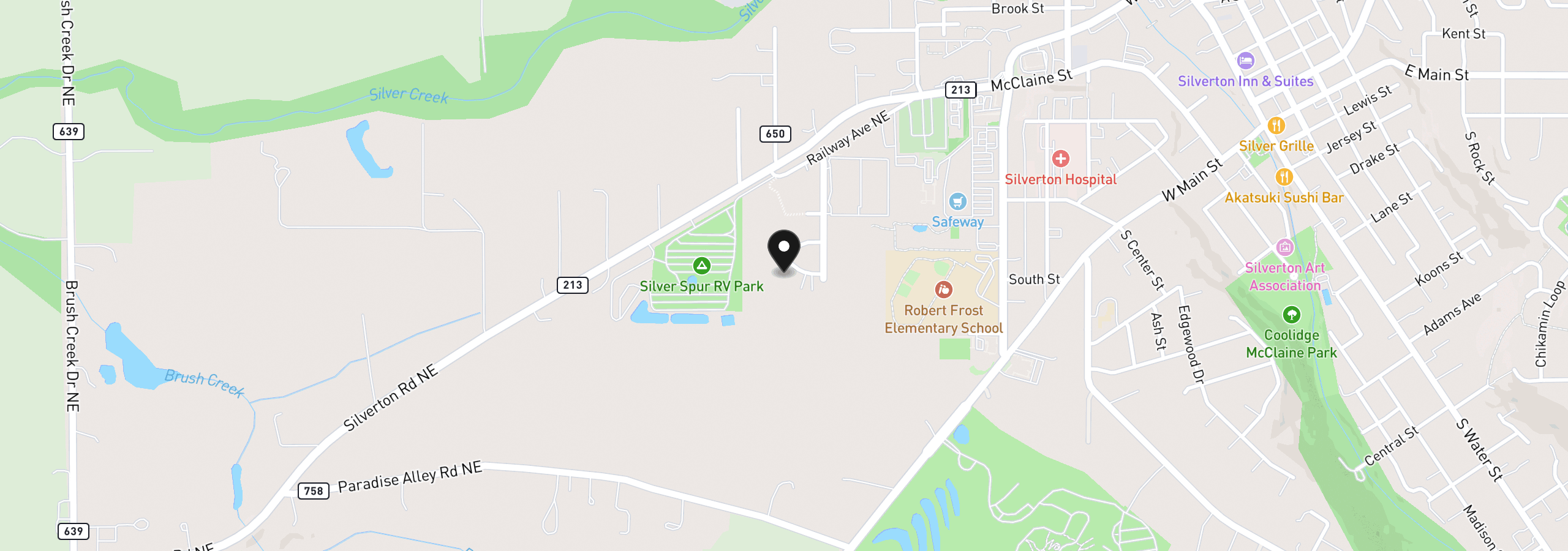 Map showing the location of 911 Oakleaf Way, Silverton, OR 97381