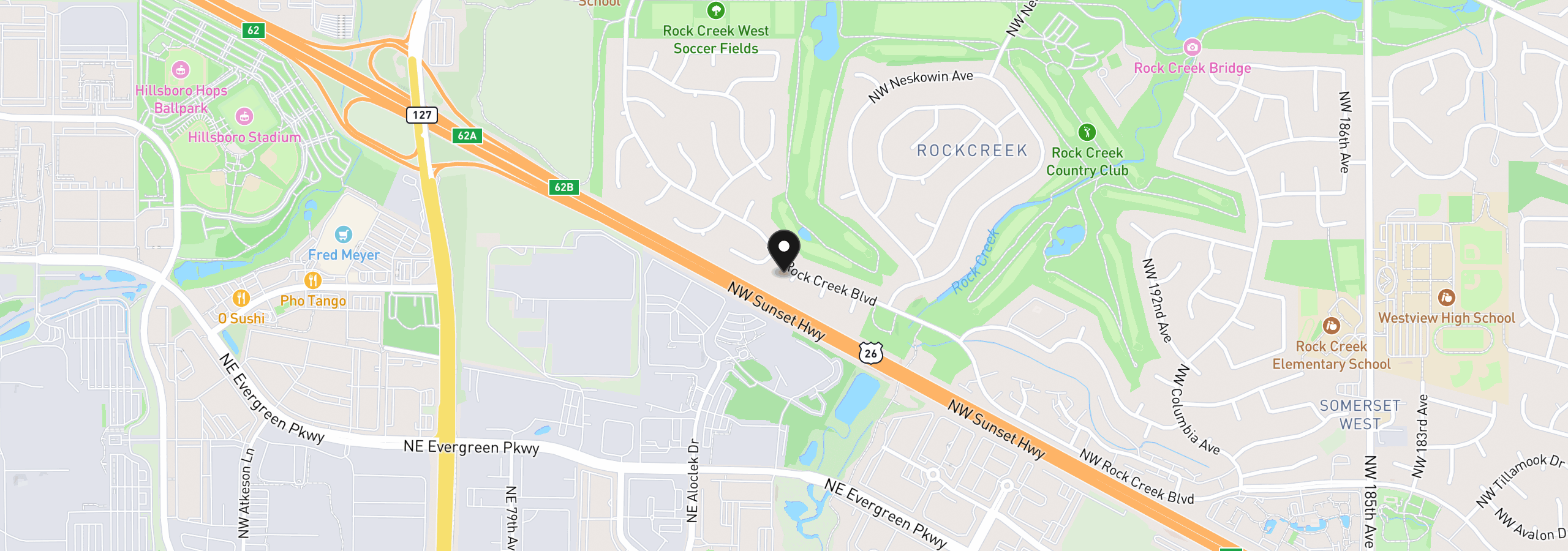 Map showing the location of 20460 NW Rock Creek Blvd, Portland, OR 97229