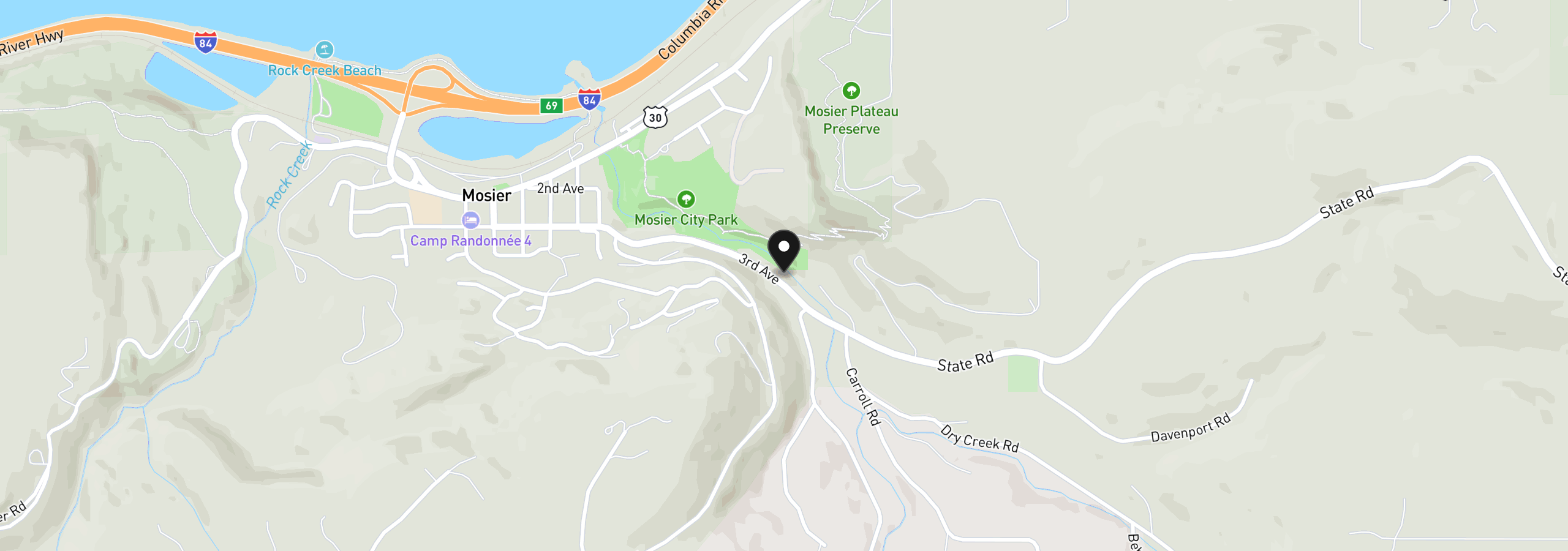 Map showing the location of 107 3rd Ave, Mosier, OR 97040
