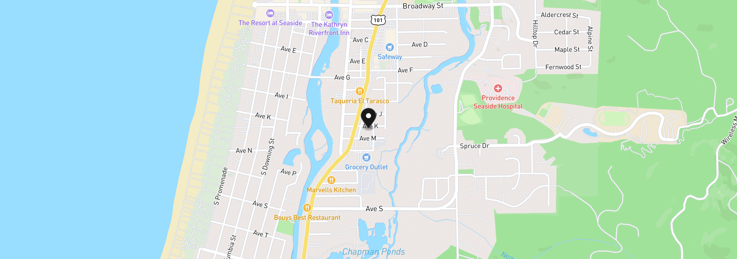 Map showing the location of 861 K Ave, Seaside, OR 97138
