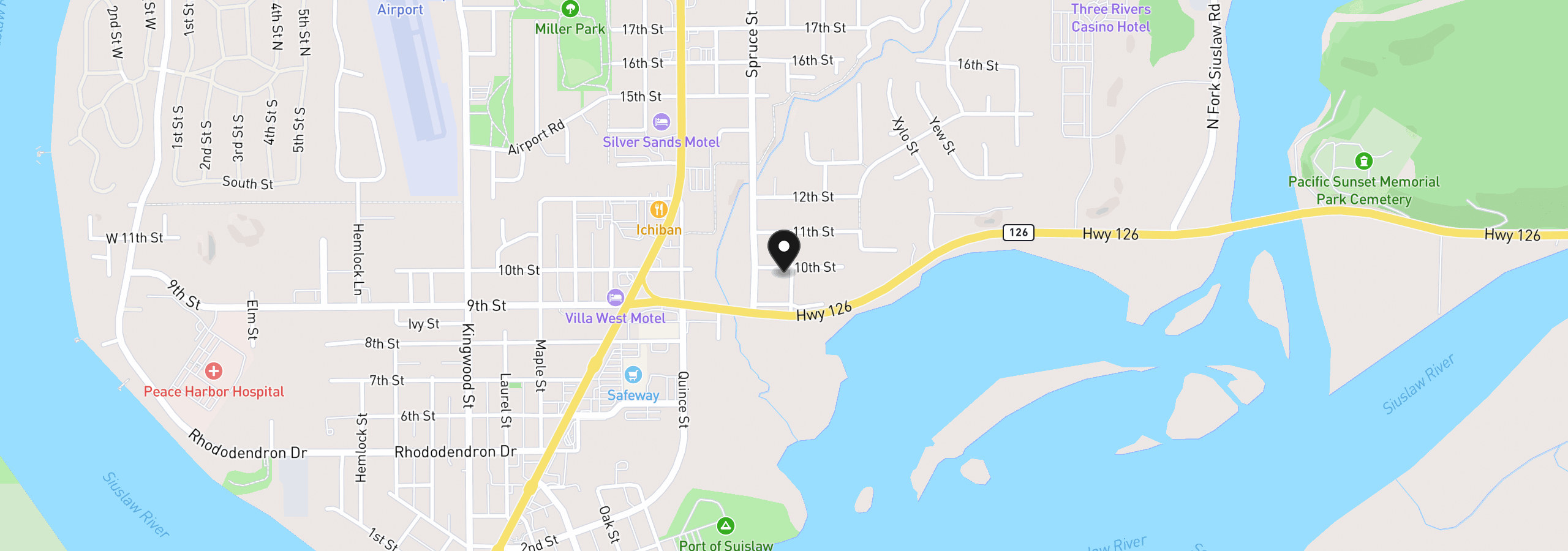 Map showing the location of 10 Tamarack, Florence, OR 97439