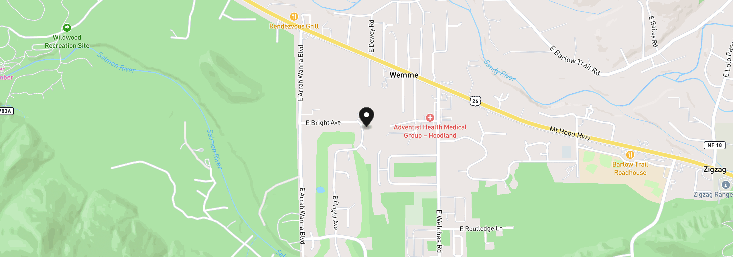 Map showing the location of 24620 E Bright Ave, Welches, OR 97067