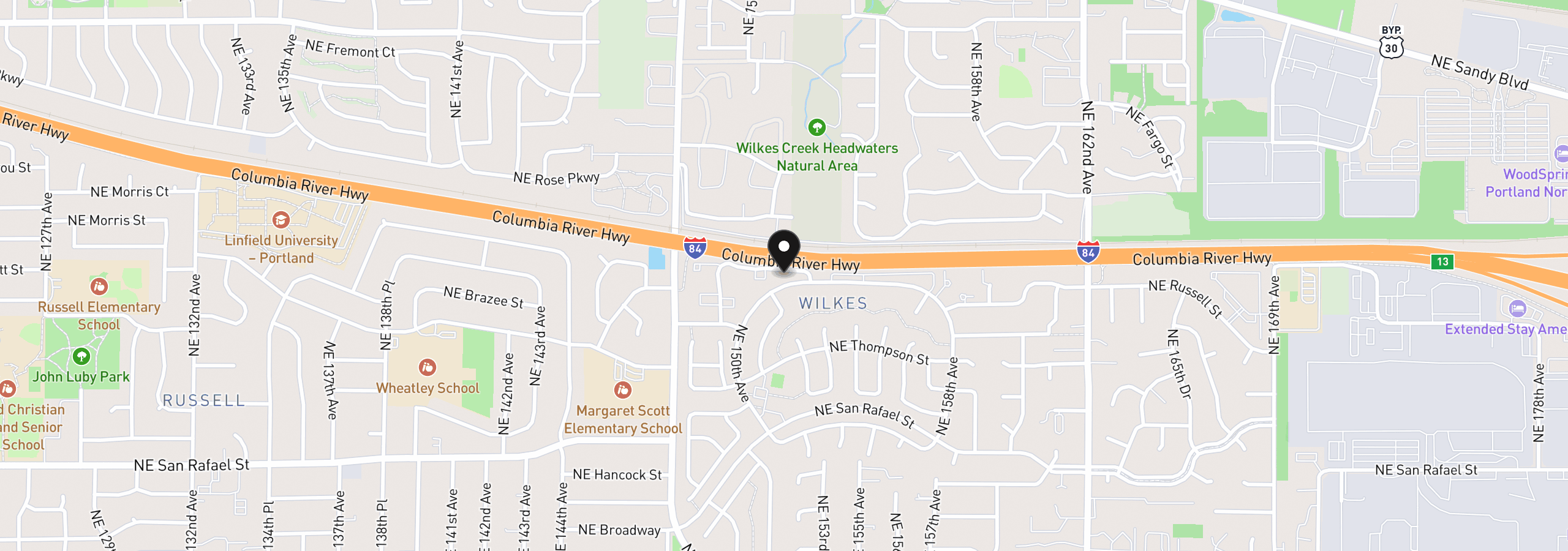 Map showing the location of 15055 NE Sacramento St 79, Portland, OR 97230