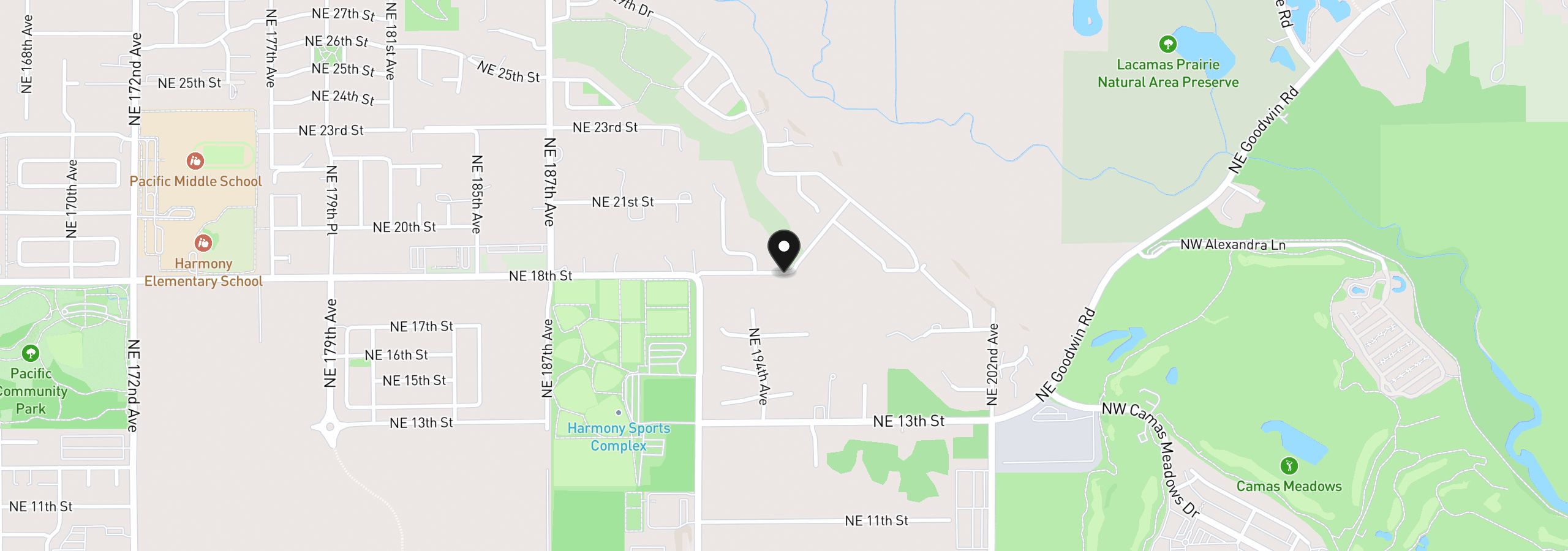 Map showing the location of NE 196 Ave, Vancouver, Wa 98684