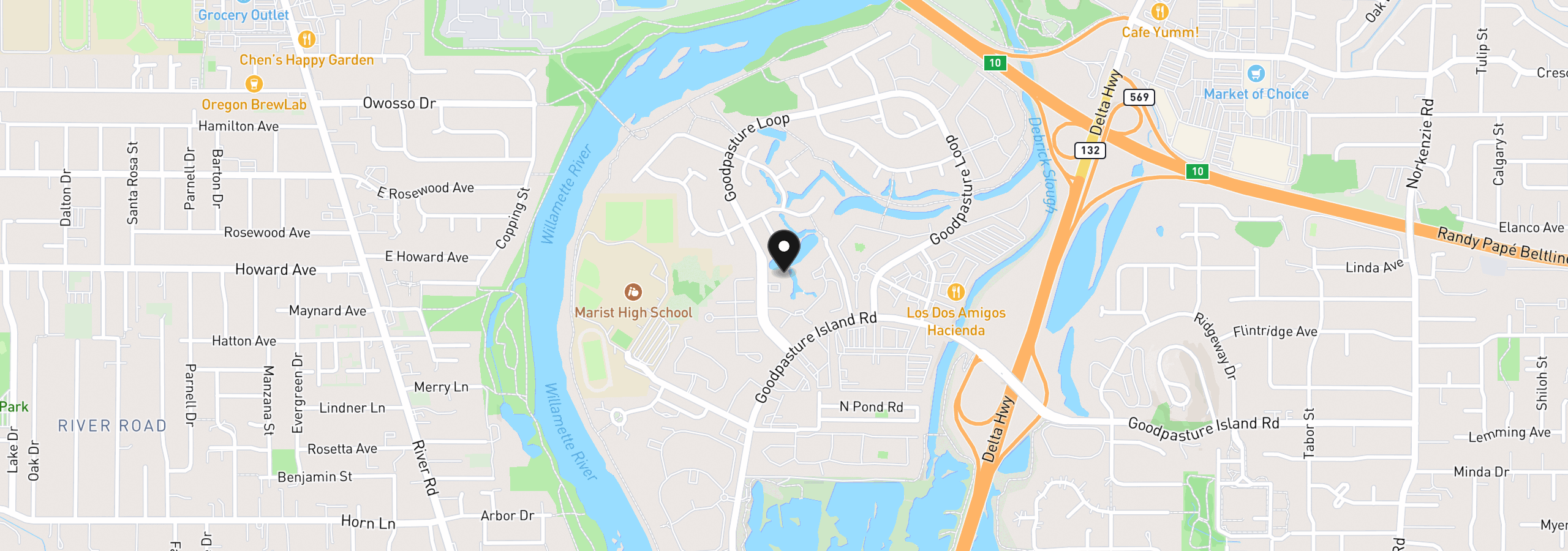 Map showing the location of 2185 Lake Isle Ct, Eugene, OR 97401