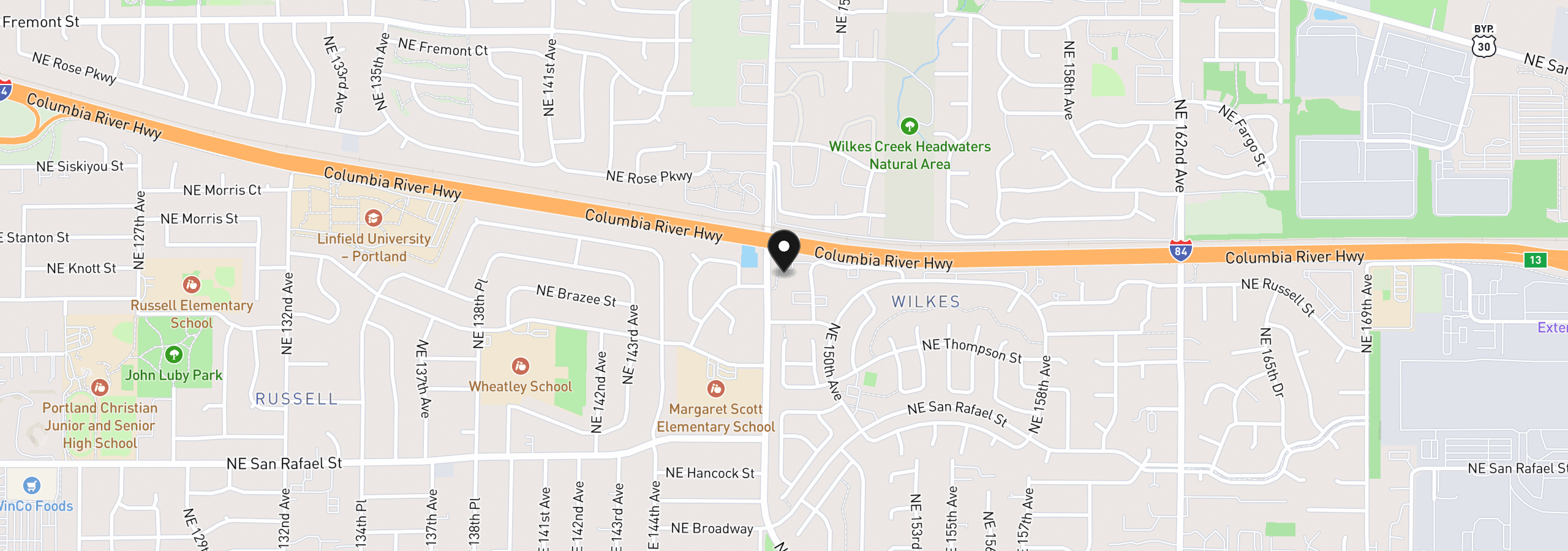 Map showing the location of 14875 NE Sacramento St 142, Portland, OR 97230