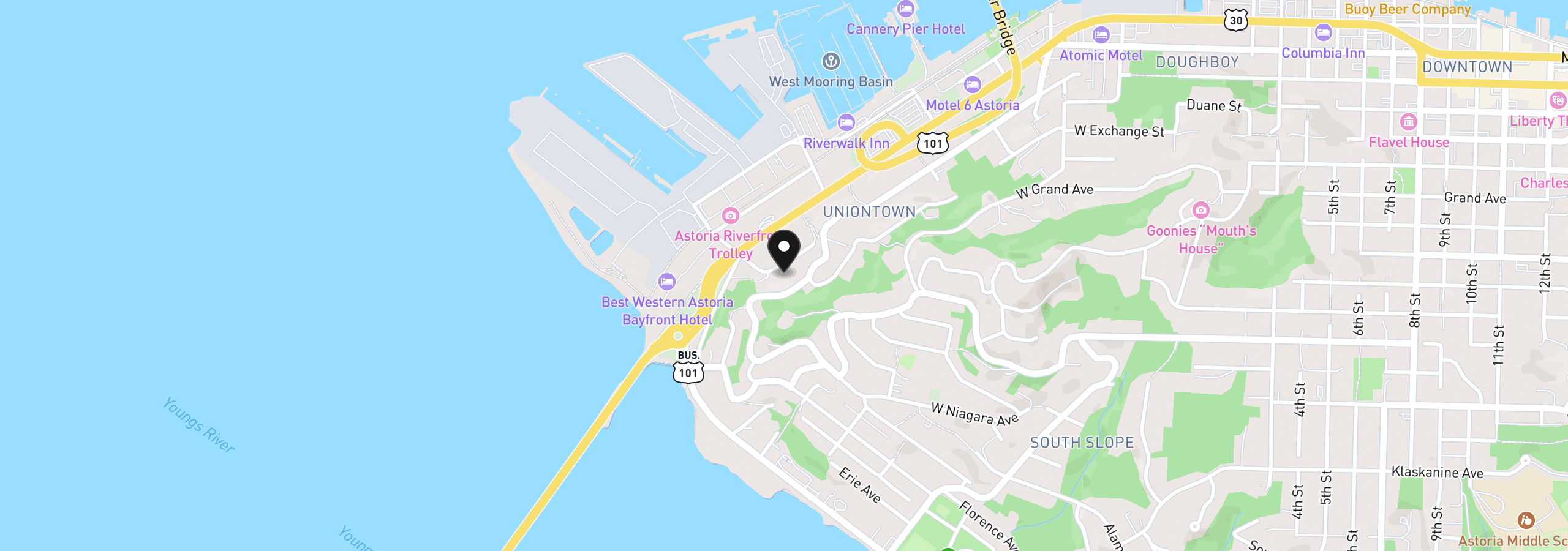 Map showing the location of 489 Hamburg Ave, Astoria, OR 97103