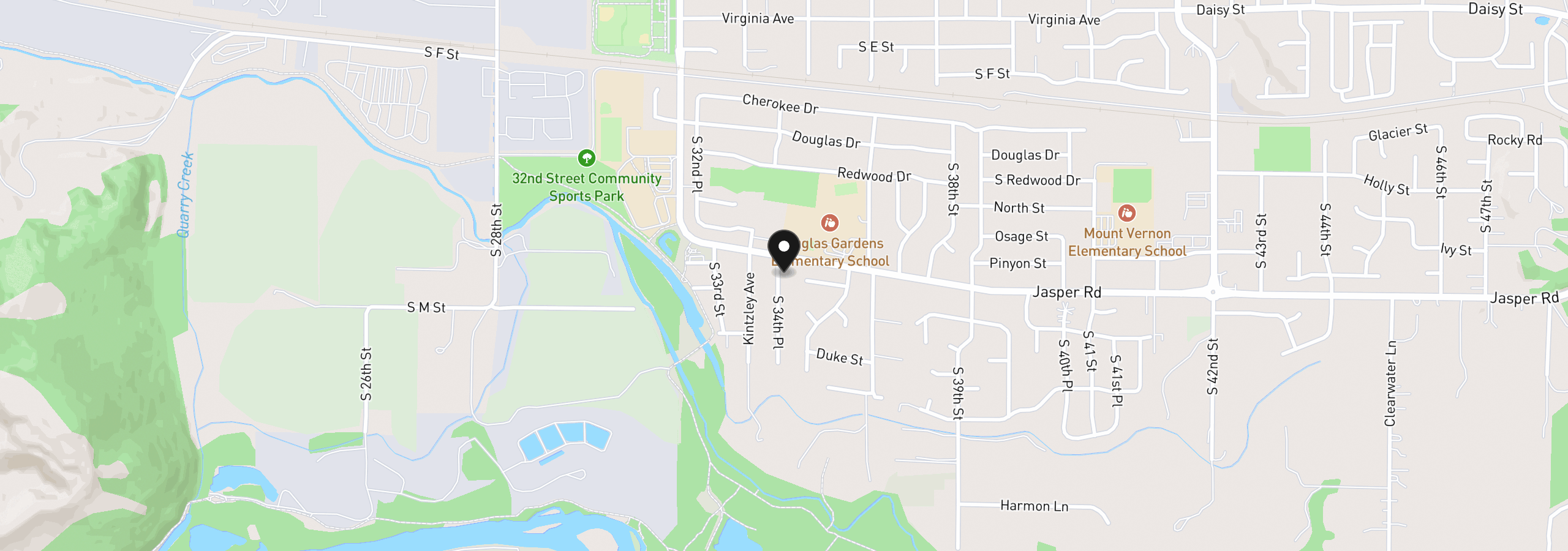 Map showing the location of 1033 S 34th Pl, Springfield, OR 97478