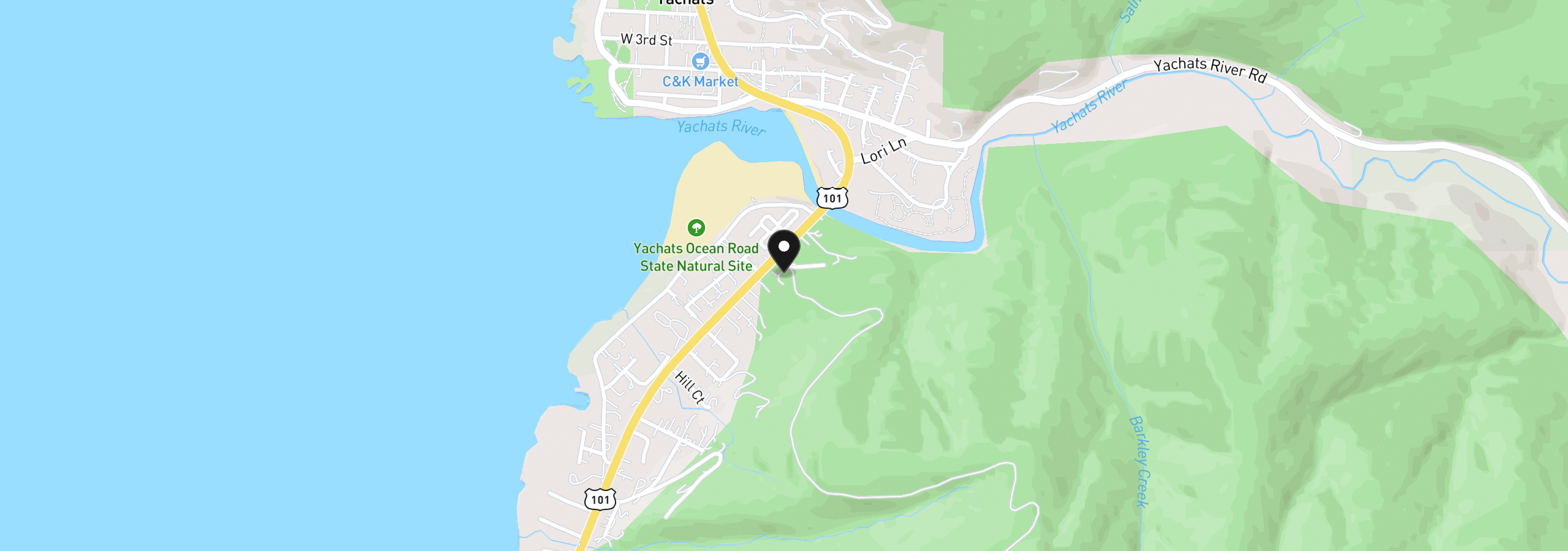 Map showing the location of 30 Cape Ranch Rd, Yachats, OR 97498