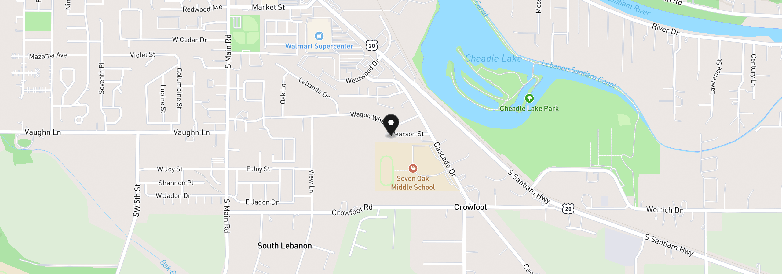 Map showing the location of 515 Pearson St, Lebanon, OR 97355