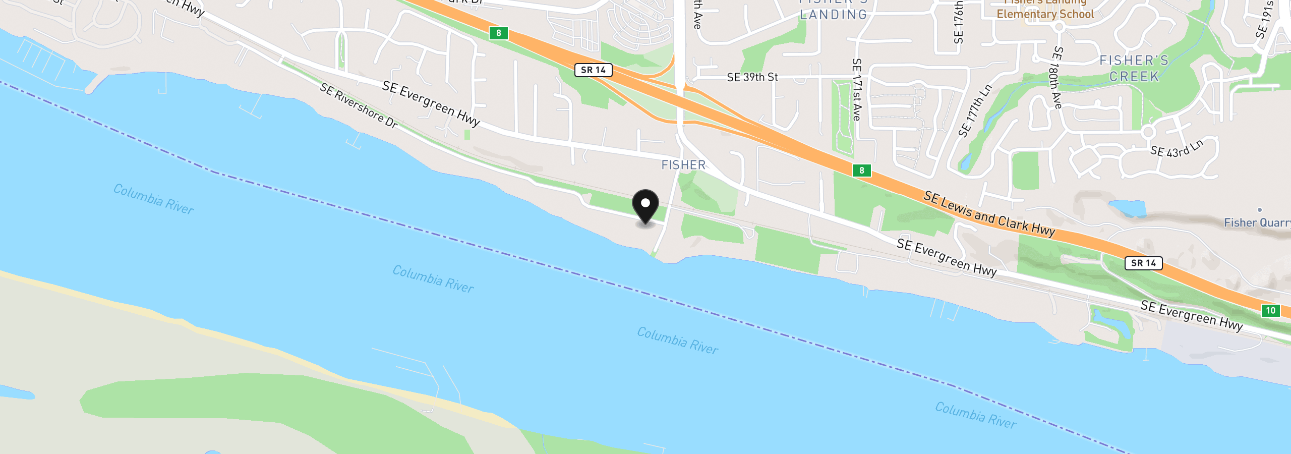 Map showing the location of 16215 SE Rivershore Dr, Vancouver, Wa 98683
