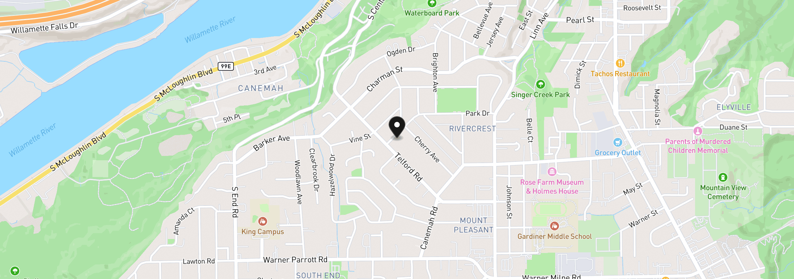 Map showing the location of 424 Park Dr, Oregon City, OR 97045