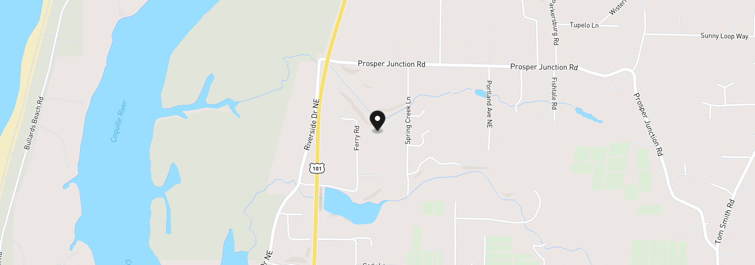 Map showing the location of 56008 Spring Creek Rd, Bandon, OR 97411