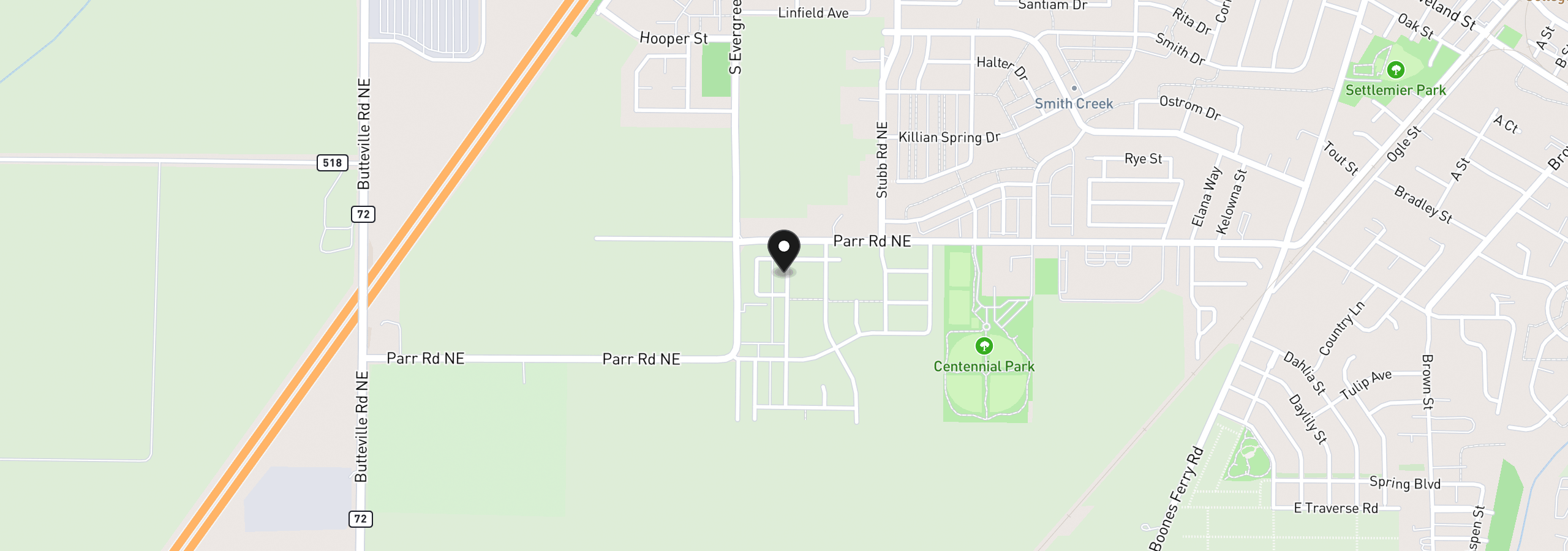 Map showing the location of 1047 Cardinal St Hs65, Woodburn, OR 97071