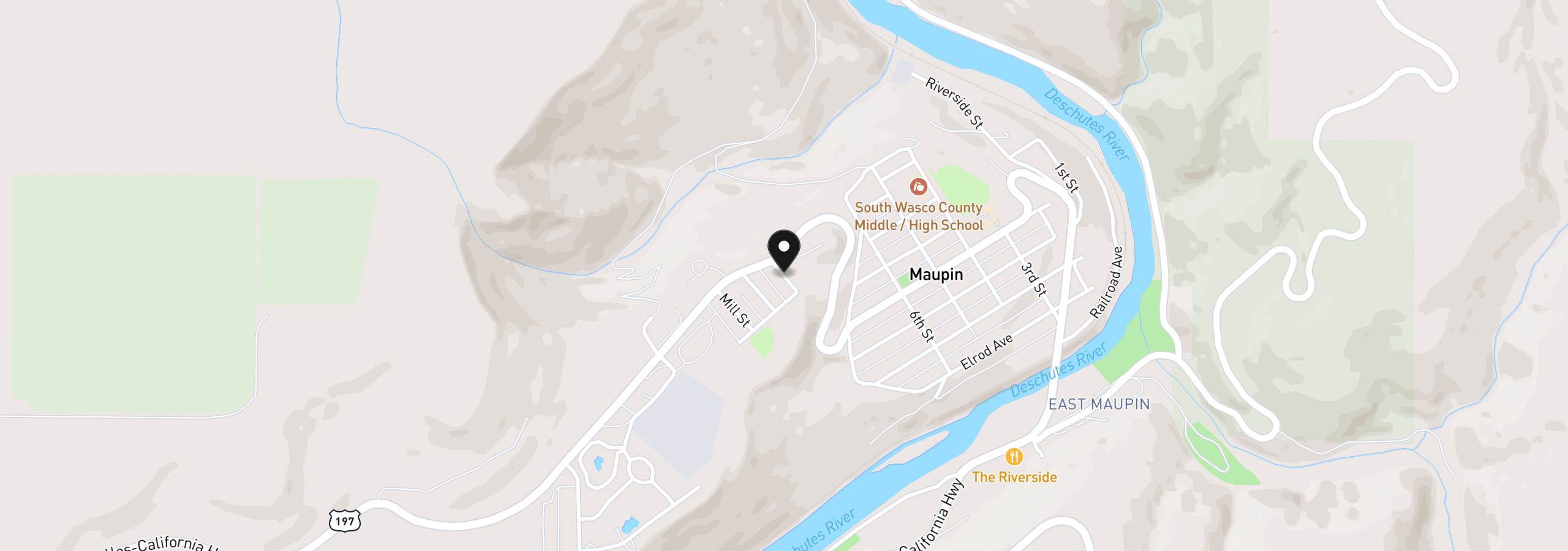 Map showing the location of 0 S Highway 197, Maupin, OR 97037