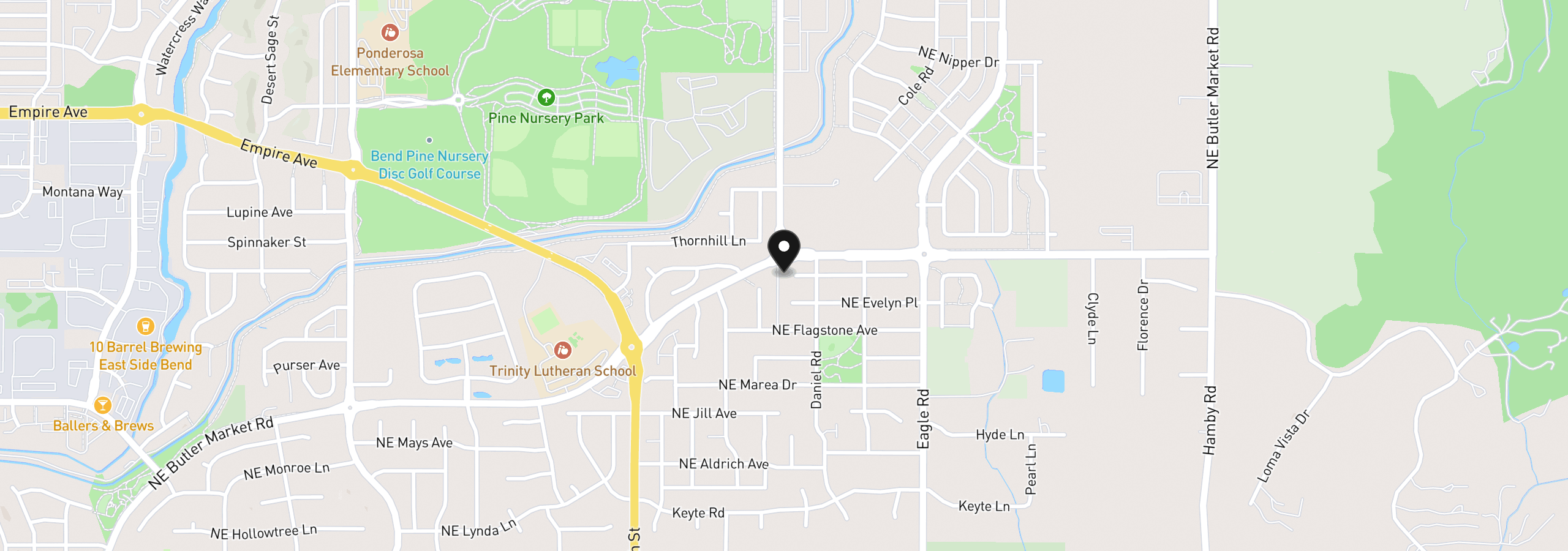 Map showing the location of 21302 NE Brooklyn Ct, Bend, OR 97701