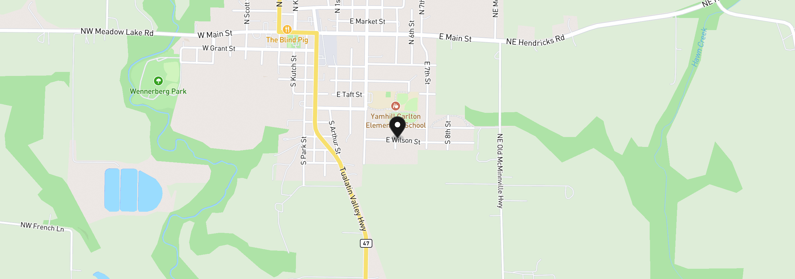 Map showing the location of 672 S 5th St, Carlton, OR 97111