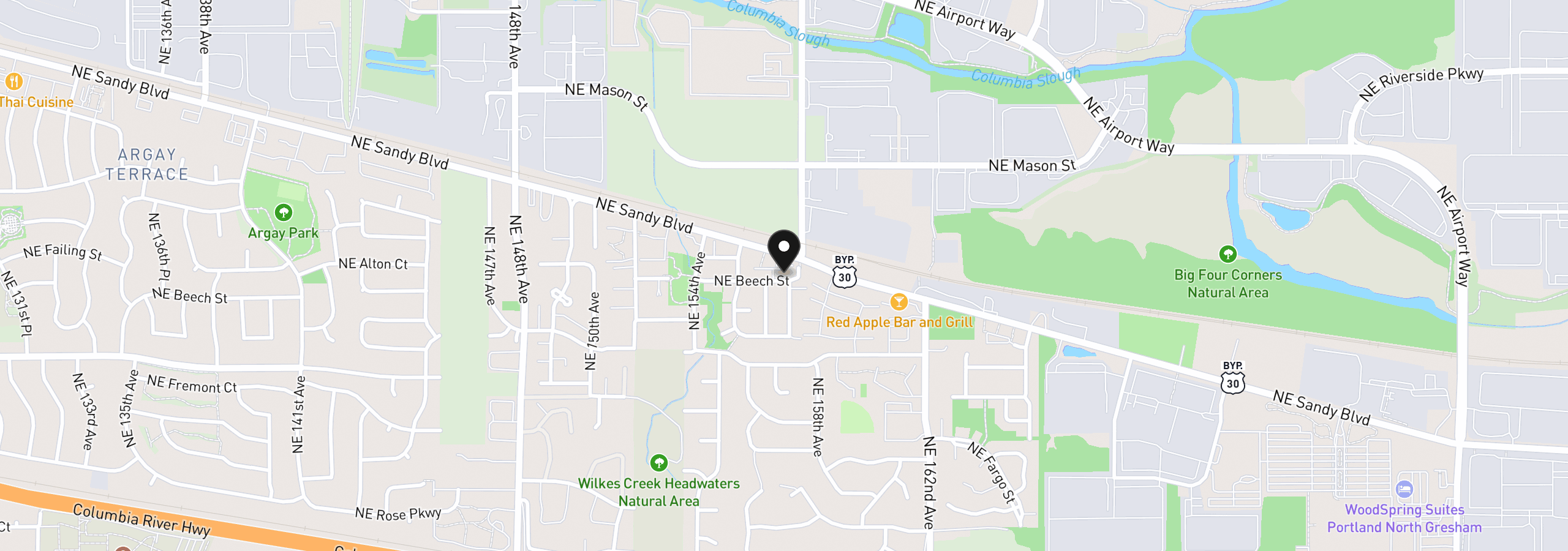 Map showing the location of 15745 NE Beech St, Portland, OR 97230