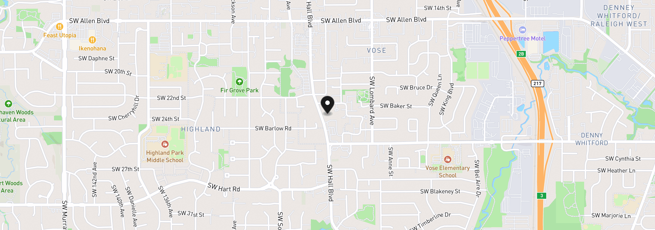Map showing the location of 6780 SW Hall Blvd, Beaverton, OR 97008