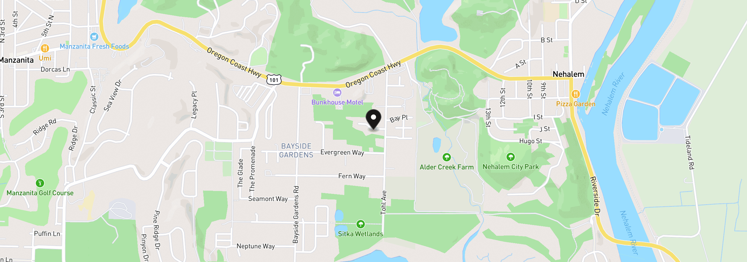 Map showing the location of 11645 Sawgrass Pl, Nehalem, OR 97131