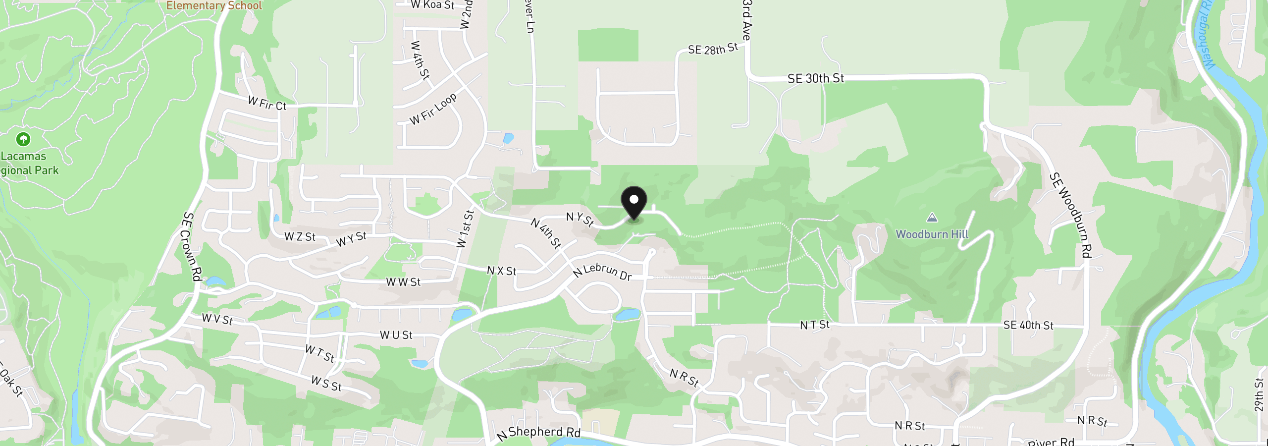 Map showing the location of 540 N Y St, Washougal, Wa 98671