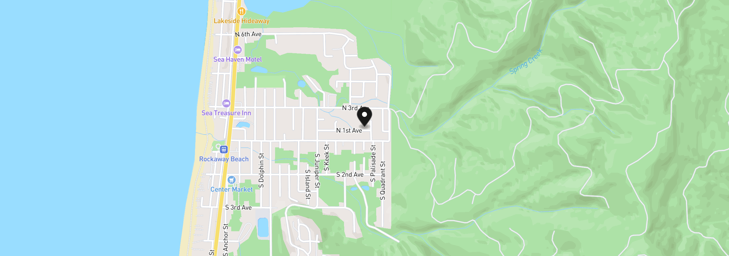 Map showing the location of N First Ave, Rockaway Beach, OR 97136