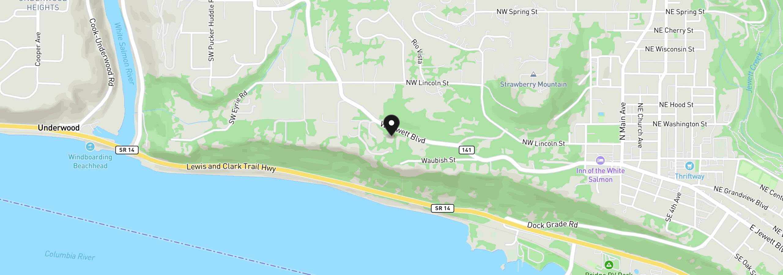 Map showing the location of 725 W Jewett Blvd, White Salmon, Wa 98672