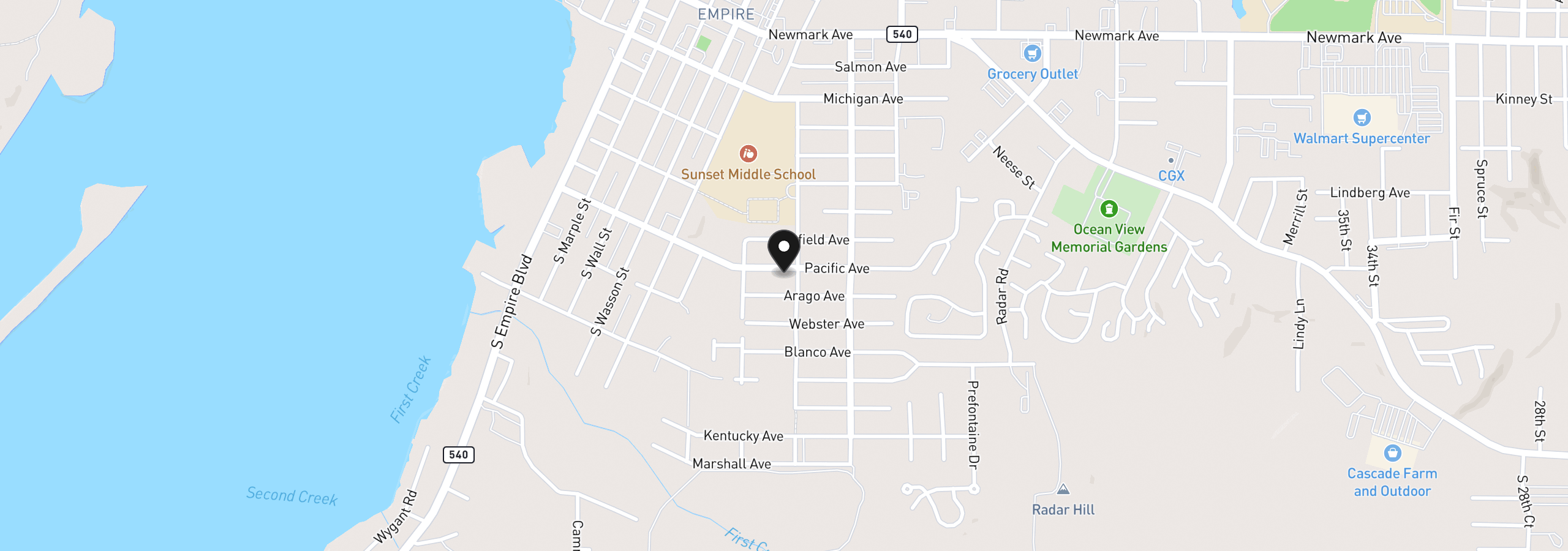 Map showing the location of 877 Pacific Ave, Coos Bay, OR 97420