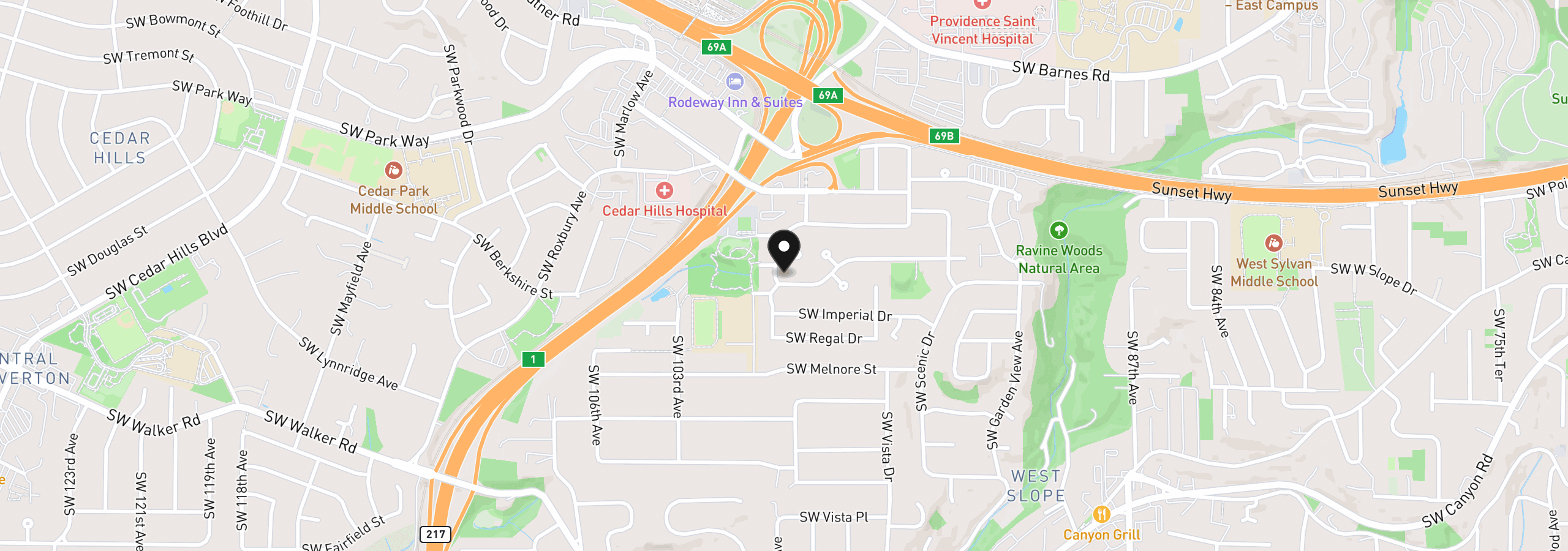 Map showing the location of 2250 SW Burbank Ave, Portland, OR 97225