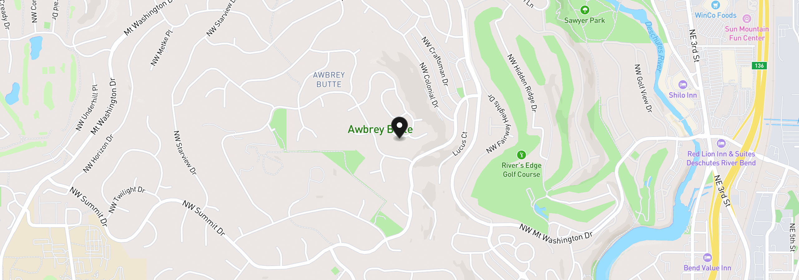 Map showing the location of 1154 NW Redfield Cir, Bend, OR 97703