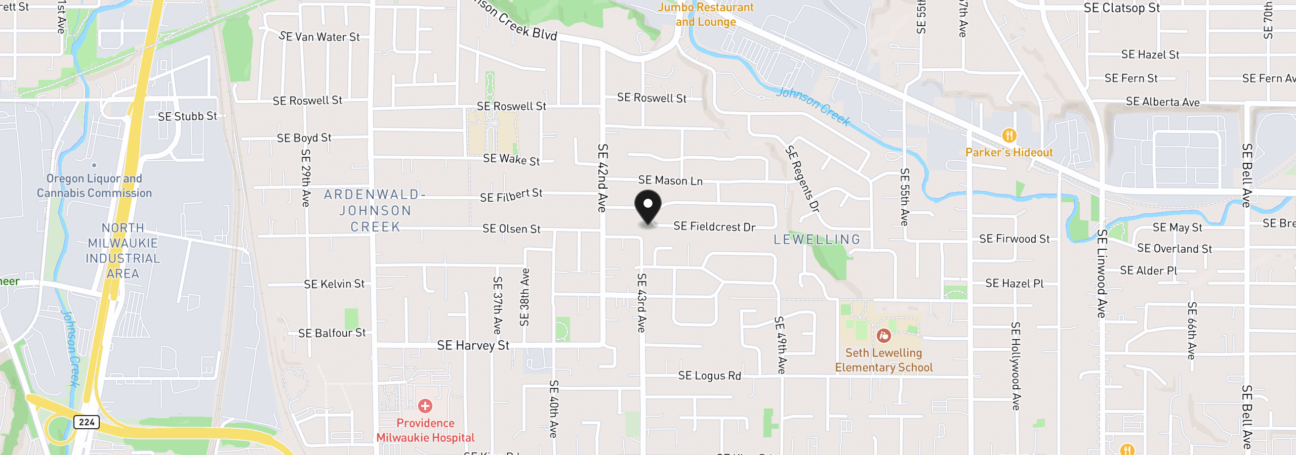 Map showing the location of 4304 SE Fieldcrest Dr, Milwaukie, OR 97222
