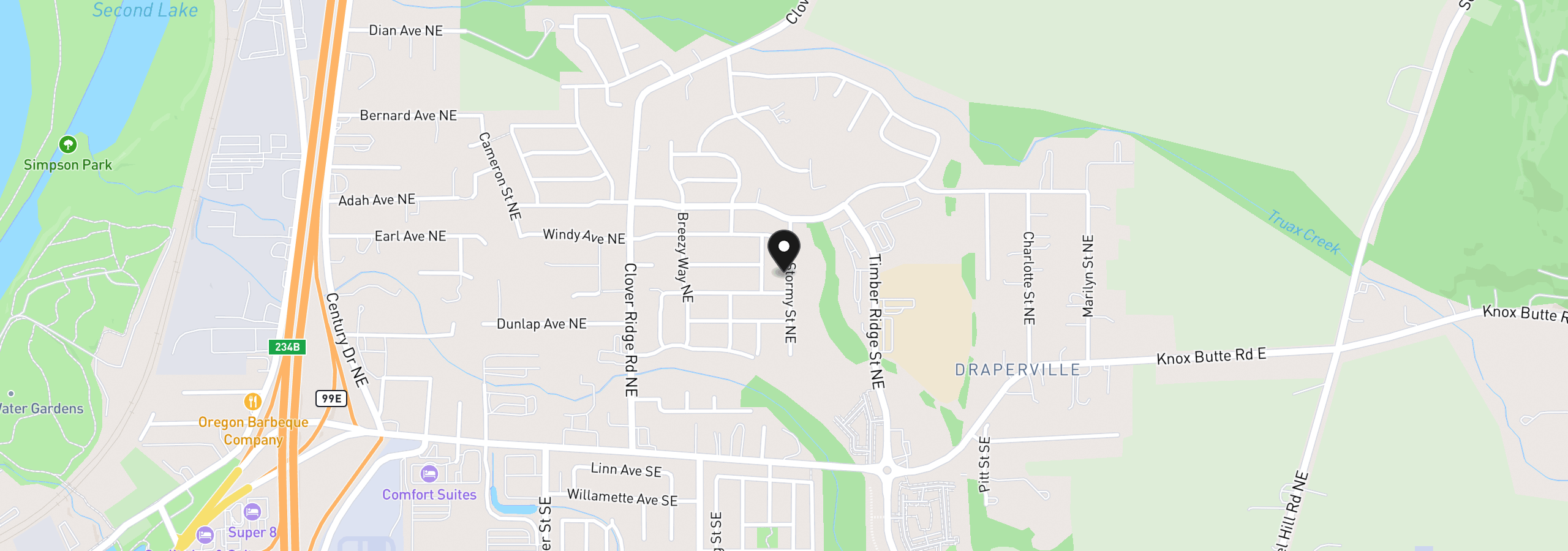 Map showing the location of 316 NE Stormy St, Albany, OR 97322