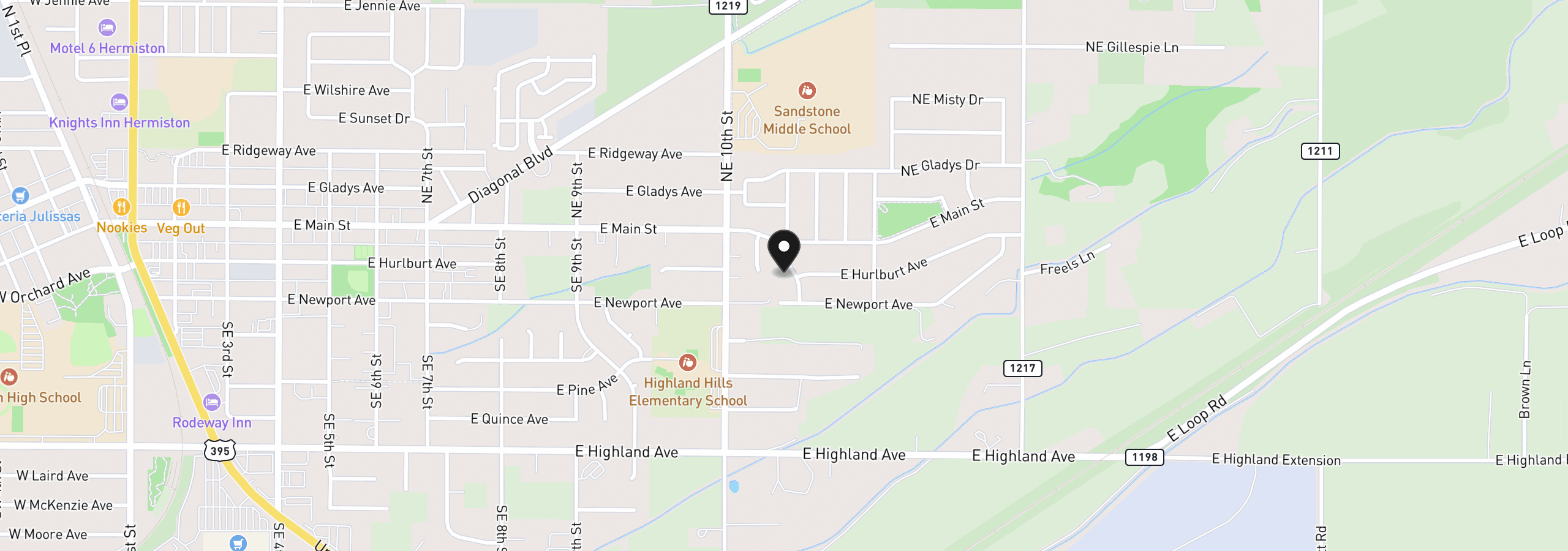Map showing the location of 220 SE 11th St, Hermiston, OR 97838